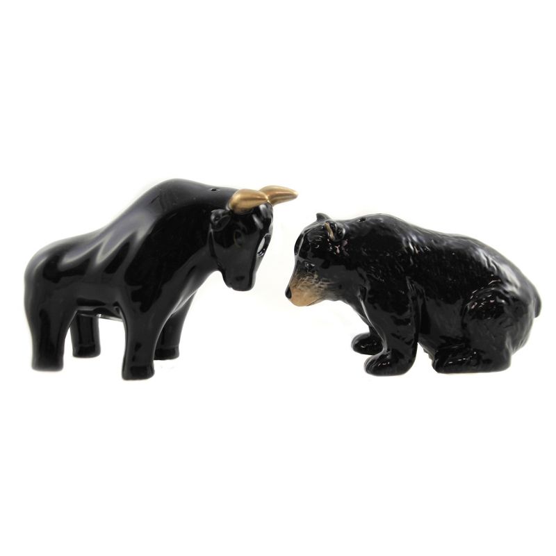 Tabletop 2.5" Stock Market Salt Pepper Set/2 Magnetic Bull Bear Dow Pacific Trading  -  Salt And Pepper Shaker Sets