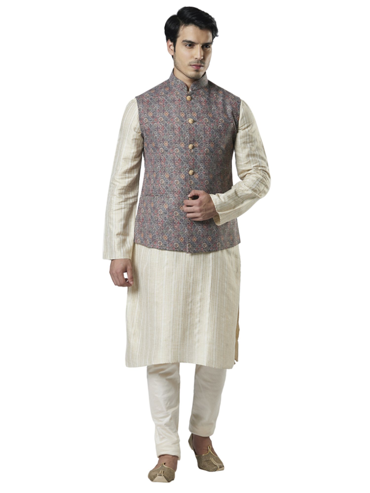 Ethnix By Raymond Multi Regular Fit Printed Nehru Jacket