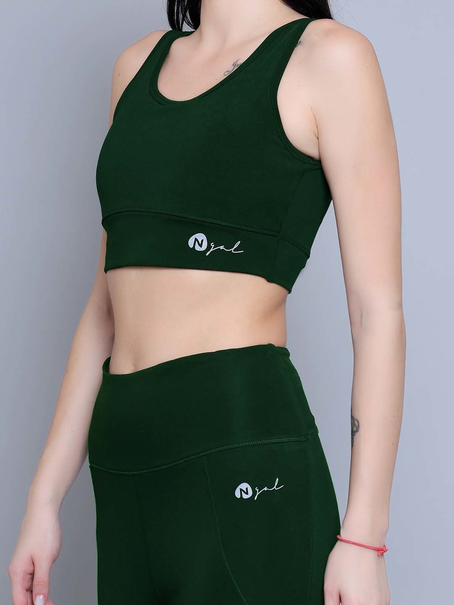 N-Gal Green Logo Print Sports Bra With Tights Set
