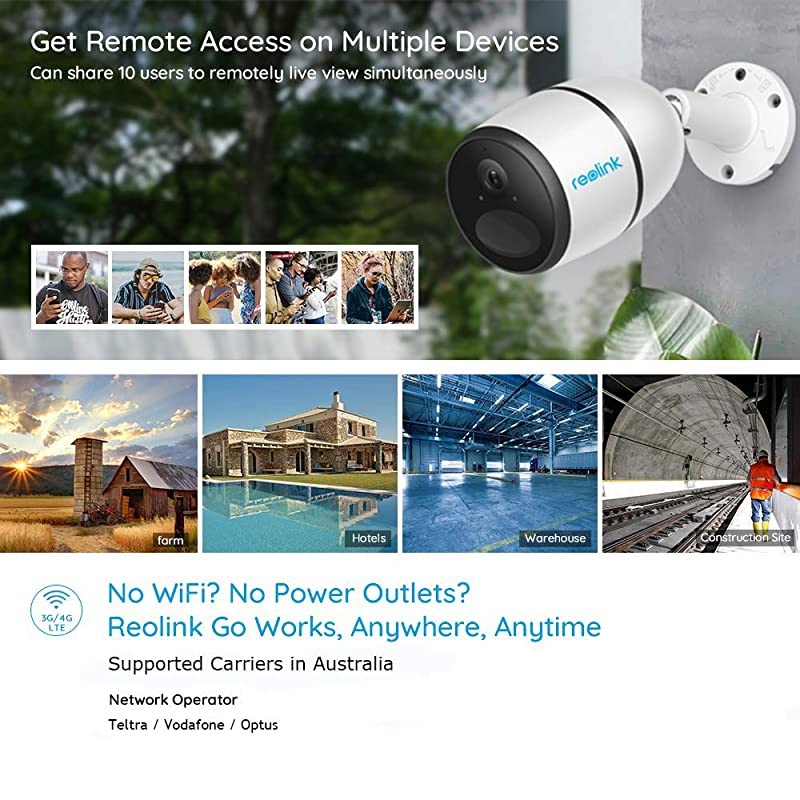 Go 3G4G LTE Outdoor Wirefree Battery Security Camera Work with Google Assistant Solar Capable 1080p HD Night Vision 2Way Audio PIR Motion Sensor and Cloud