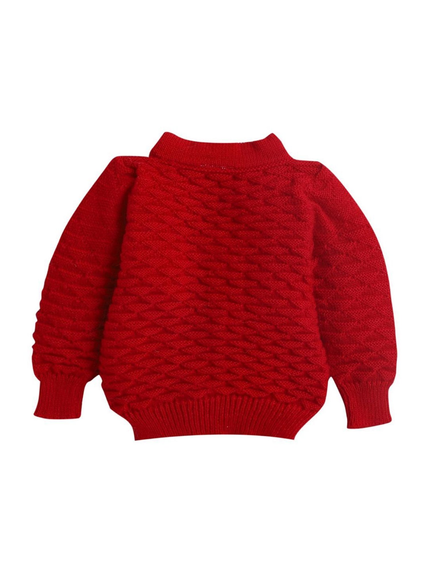 Little Angels Kids Red Textured Pattern Full Sleeves Sweater Set