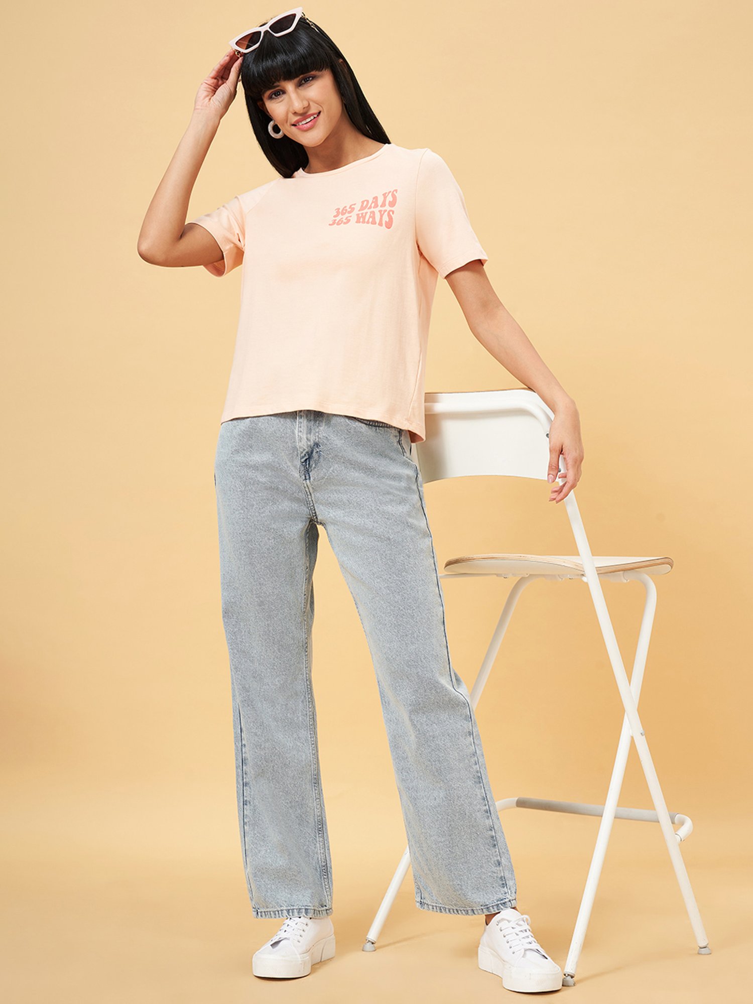 People by Pantaloons Pink Cotton Printed T-Shirt