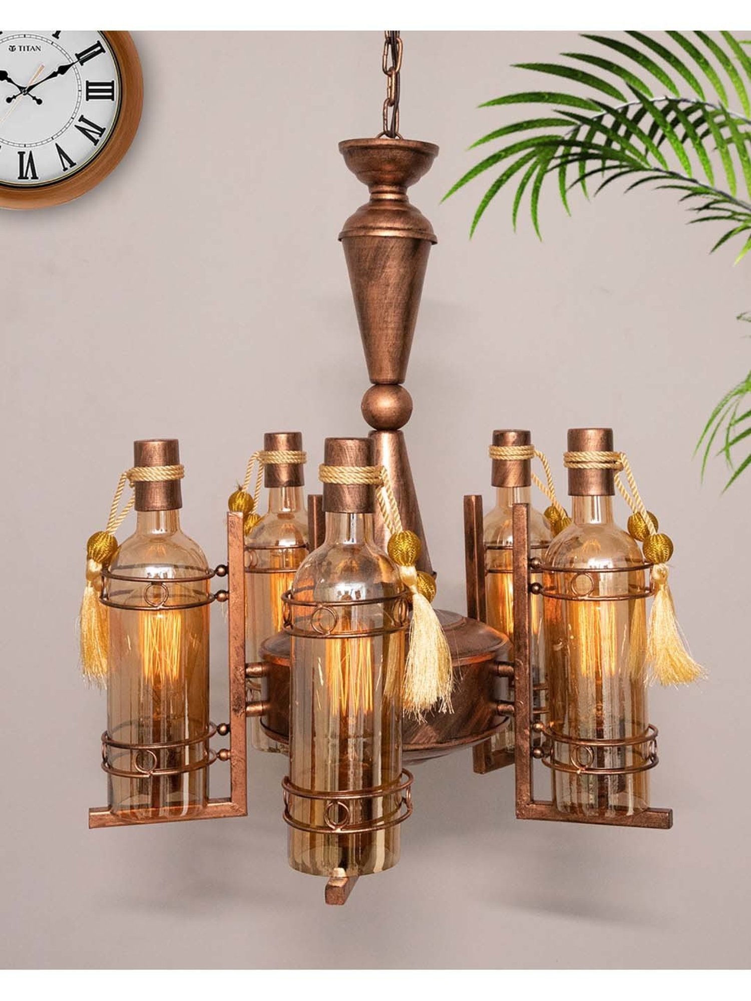 Homesake Vintage Edison Brown Metal 5-In-1 Rubbed Oil Antique Chandelier(Bulb not included)