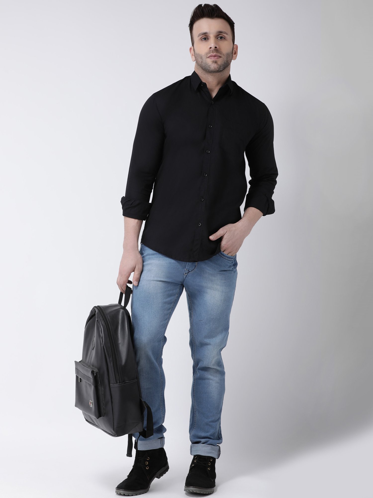 Hangup Plus Black Slim Fit Pure Cotton Shirt