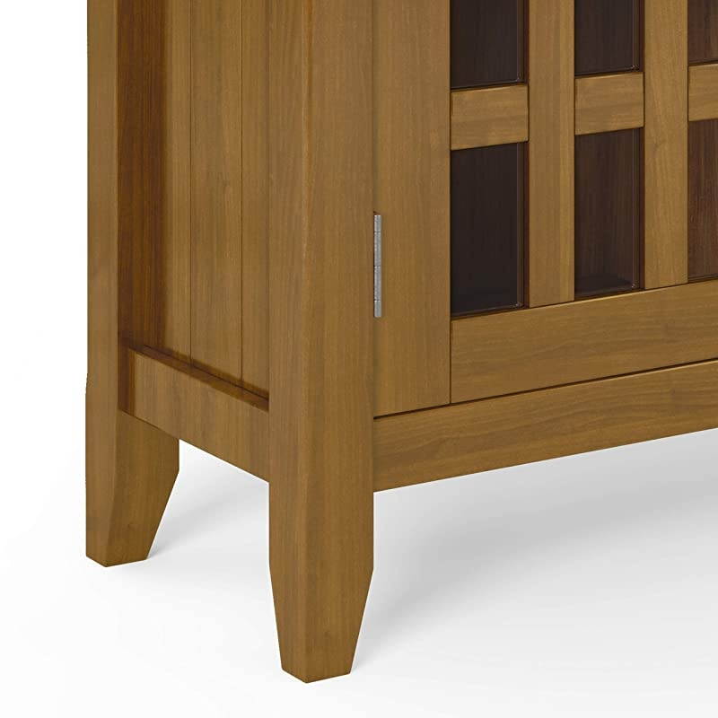 Bedford SOLID WOOD 32 inch Wide Rustic Low Storage Media Cabinet in Light Golden Brown, with 2 Tempered Glass Doors, 2 Adjustable Shelves