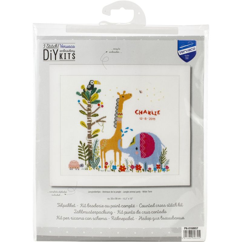 Vervaco Counted Cross Stitch Kit 13.5"X12"-Jungle Animal Party (14 Count)