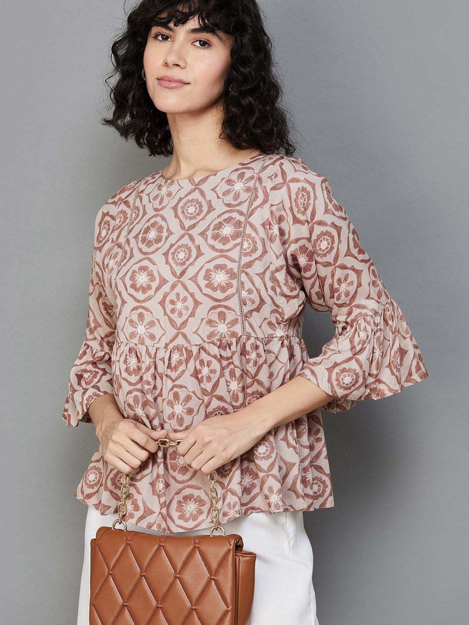 Colour Me by Melange Beige Printed Top