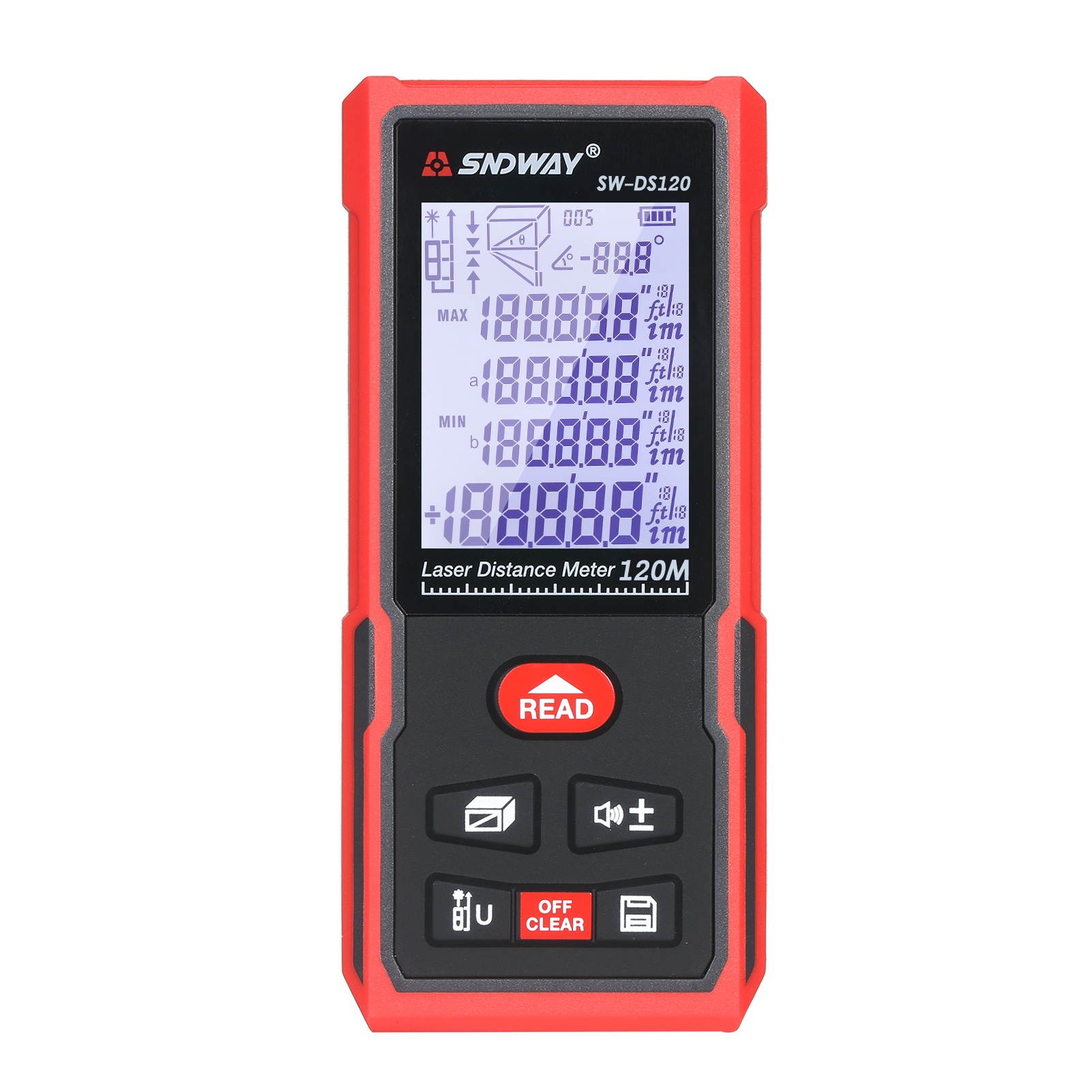 SNDWAY 120M Portable Laser Distance Meter Handheld Digital Laser Rangefinder Intelligent High Precision Infrared Electronic Ruler Laser Ruler Distance Measuring Instrument