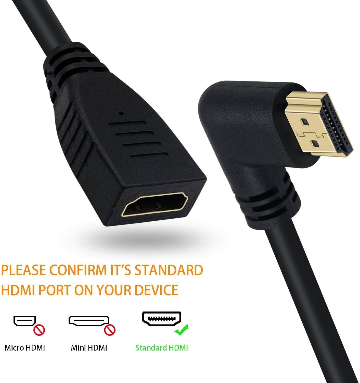 Poyiccot 8K HDMI Extension Cable Short 8K HDMI 90 Degree Right Angle Male to Female HDMI 2.1 Cable Adapter 48Gbps with 8K 60Hz Video and 3D HDR for TV/Xbox /PS4 /PS5 (Right M/F) 0.5feet