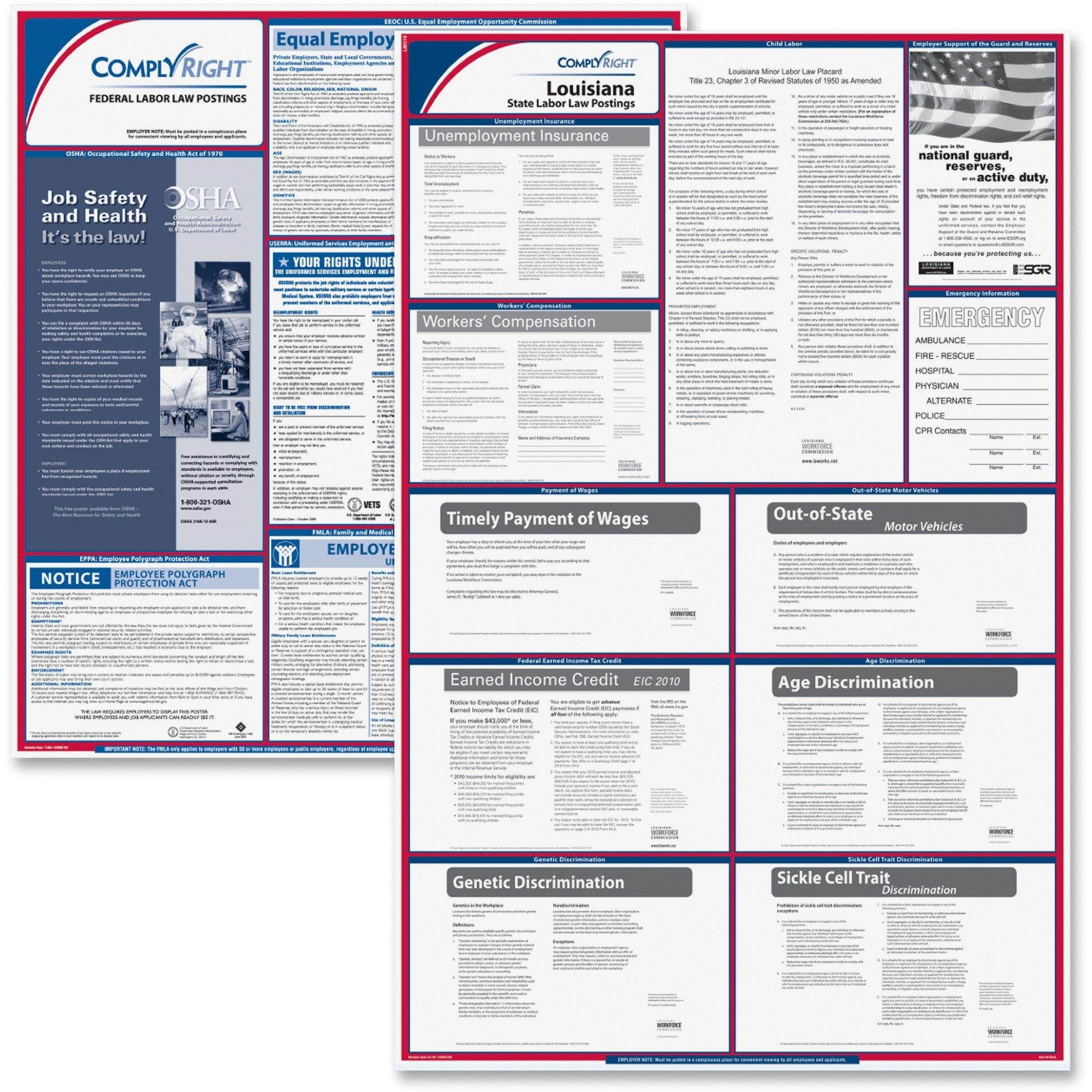ComplyRight Fed/State Louisiana Compliance Labor Law Poster Kit, Laminated, 24" x 37" - 1 set per pack
