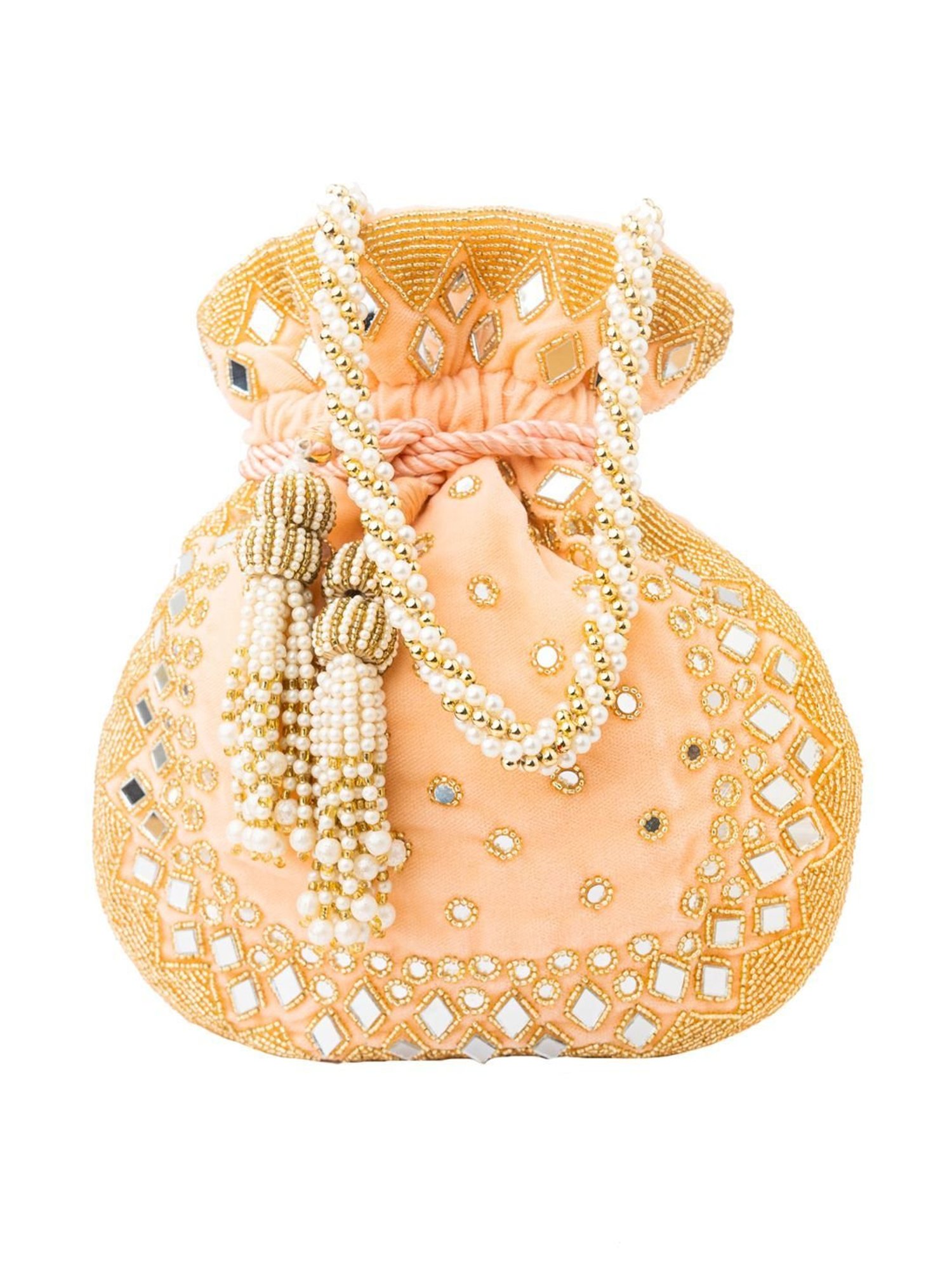 NR by Nidhi Rathi Peach Embellished Potli