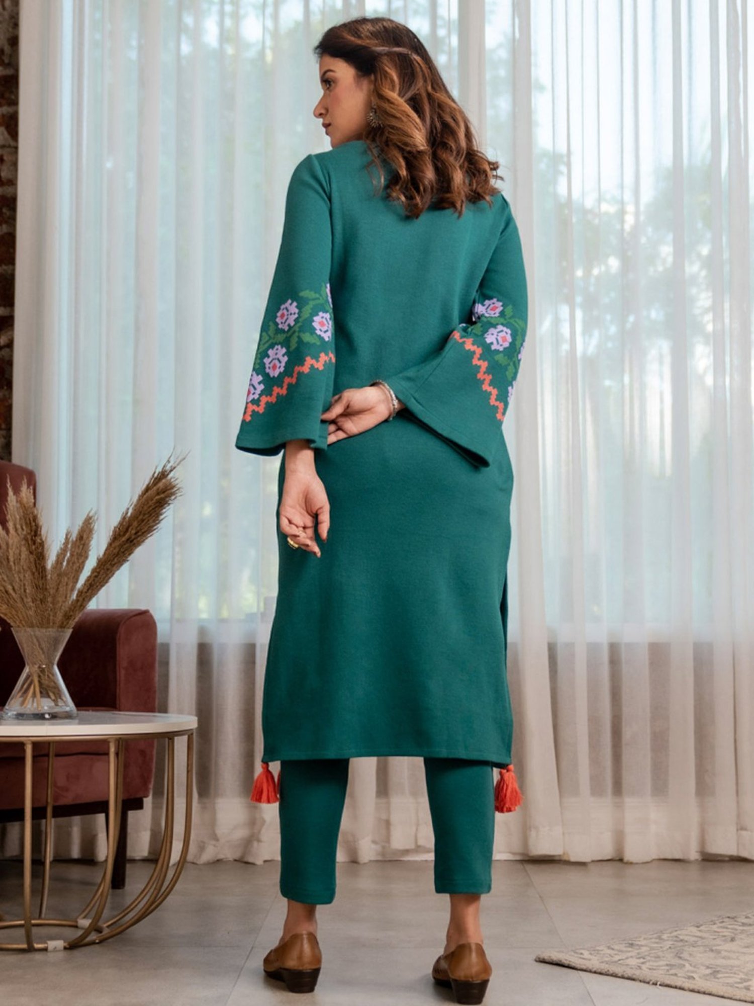 Rustorange Green Printed Straight Kurta