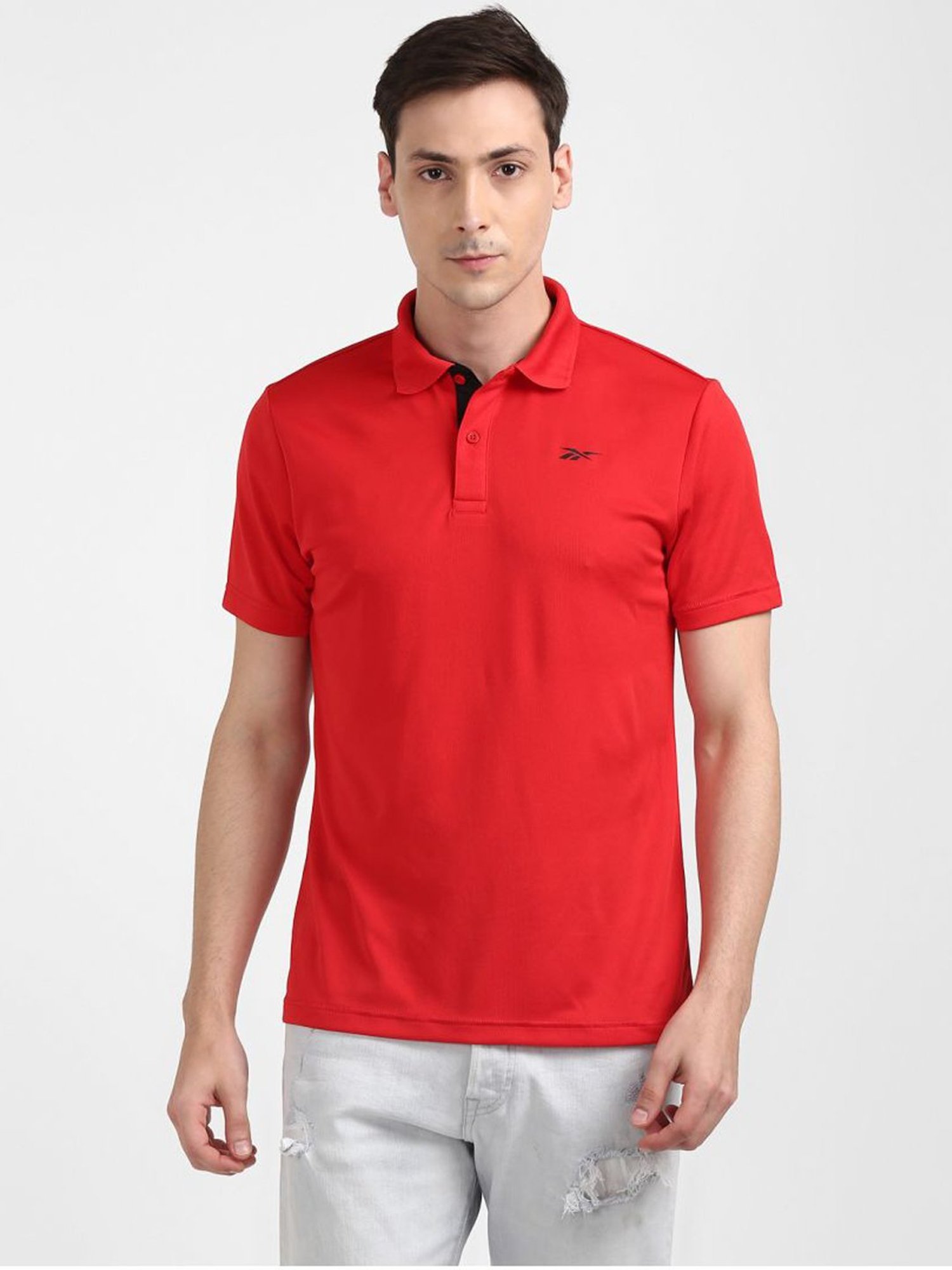 Reebok Red Cotton Regular Fit Polo T-Shirt