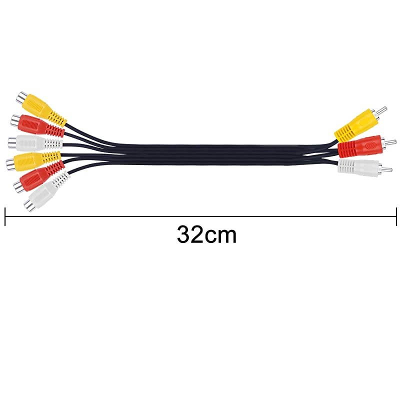 2pcs 3 RCA Male Jack to 6 RCA Female Plug Splitter Audio Video Av Adapter Cable 1FT