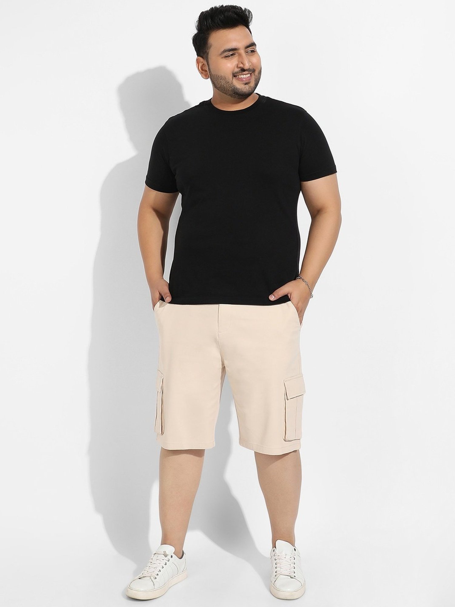 Instafab Plus Beige Regular fit Plus Size Cargo Shorts