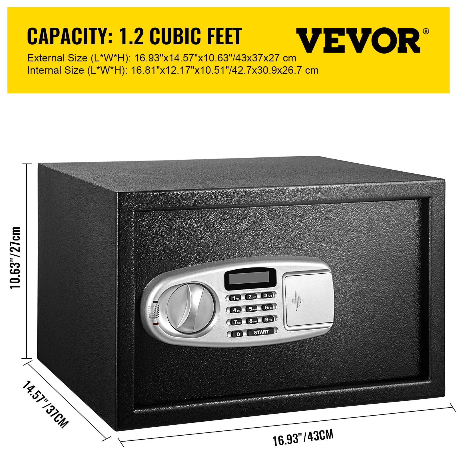 VEVOR Security Safe 1.2 Cubic Feet Electronic Safe Box with Electronic Code Lock Digital Safe Box with Two Override Keys Safes Electronic Carbon Steel Material Money Safe for Home, Hotel and Office