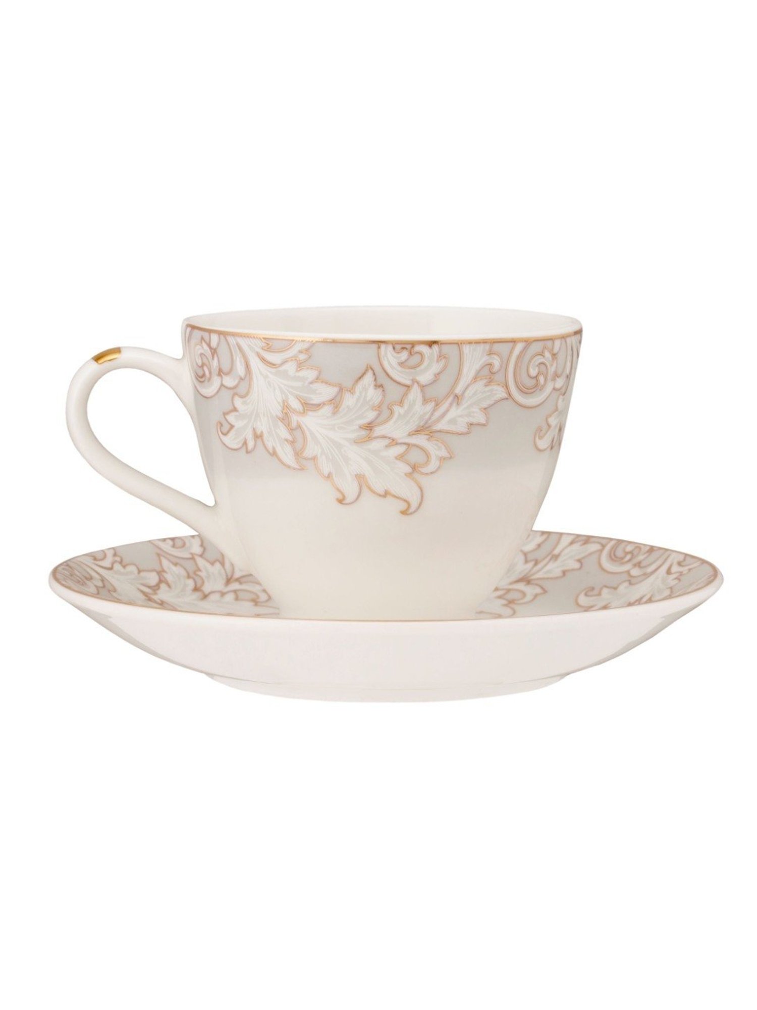 JCPL Fine Printed Beige Ceramic Cup & Saucer 180 ml - Set of 12