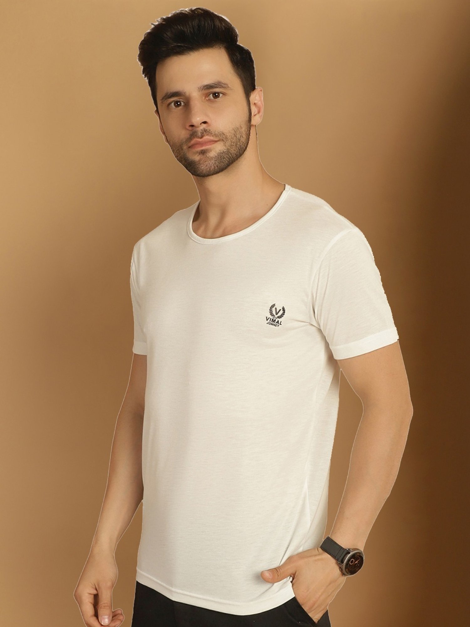 Vimal Jonney Black & White Regular Fit T-Shirt