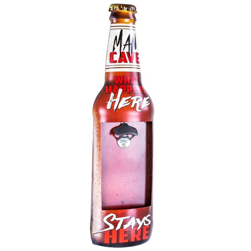 Man Cave Bottle Opener and Cap Catcher Dark Red - Crystal Art Gallery