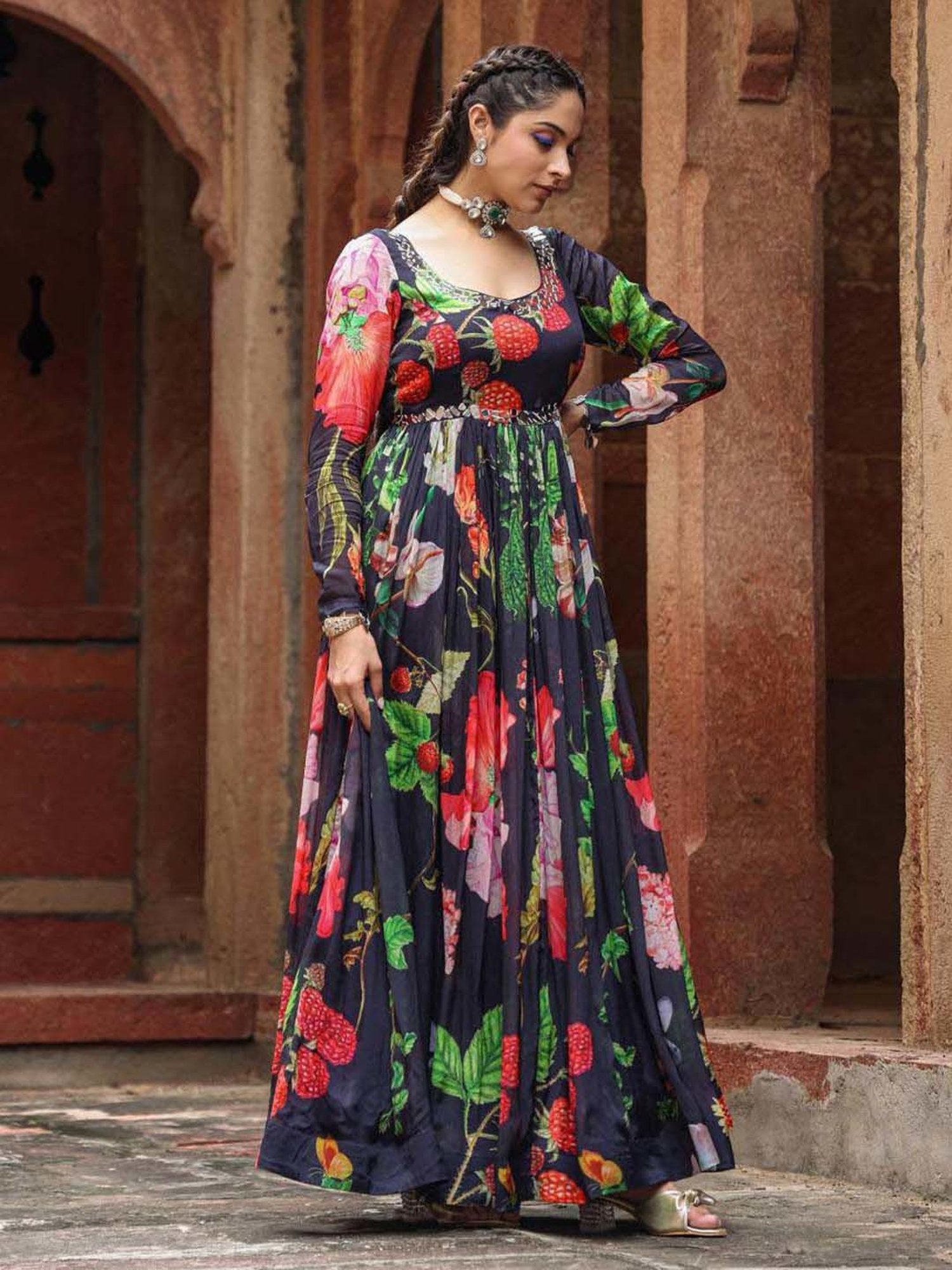 SCAKHI Black Printed Maxi Dress