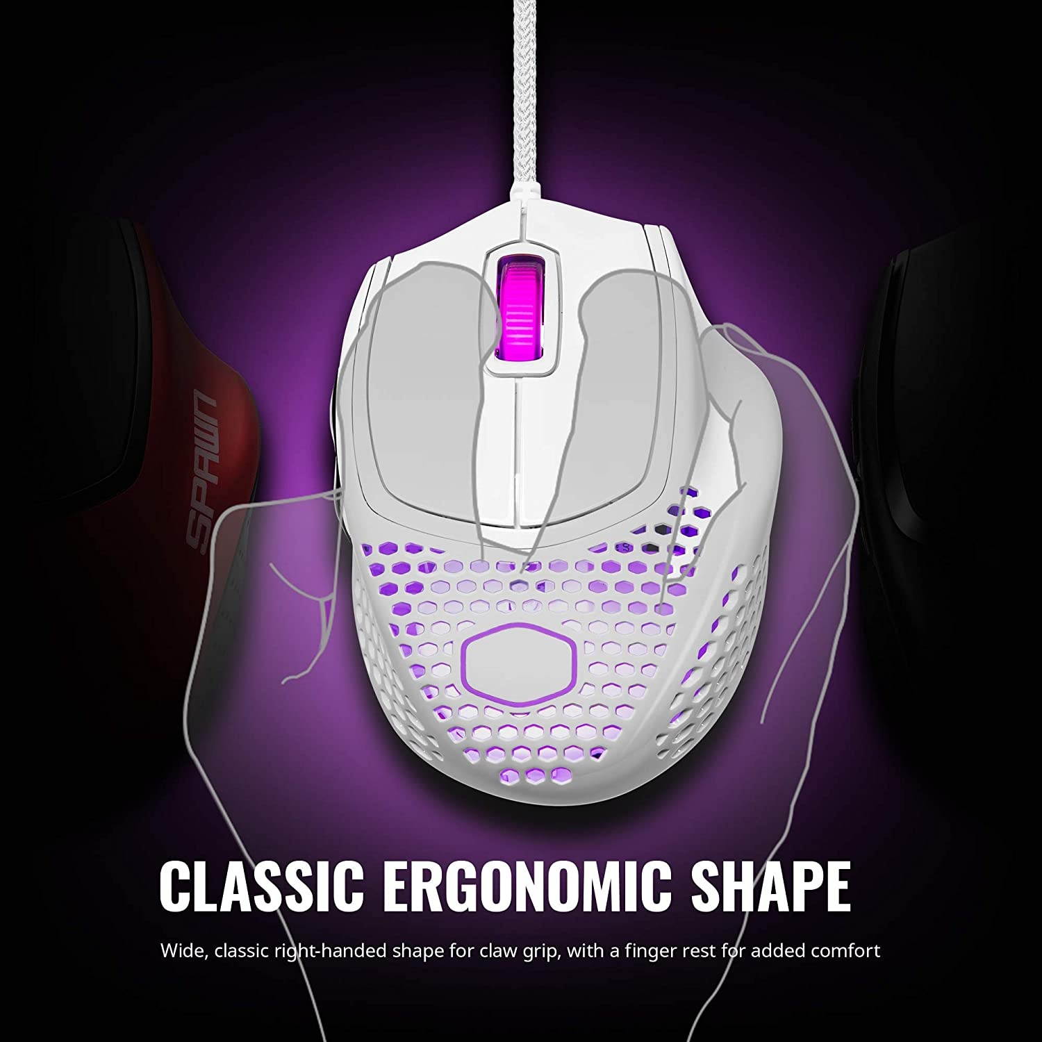 Cooler Master MM720 White Glossy Lightweight Gaming Mouse with Ultraweave Cable 16000 DPI Optical Sensor RGB and Unique Claw Grip Shape