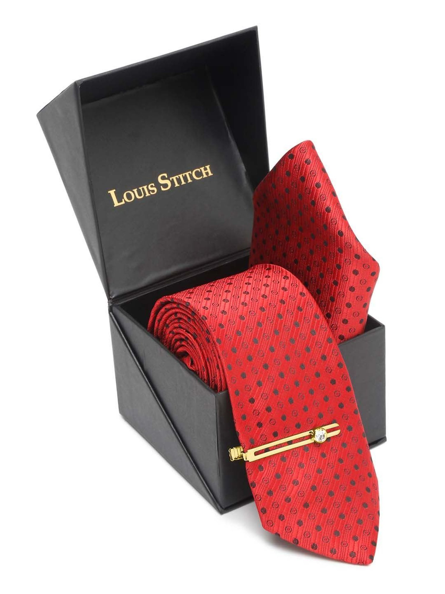 Louis Stitch Red Embroidered Necktie Gift Set - Set of 3