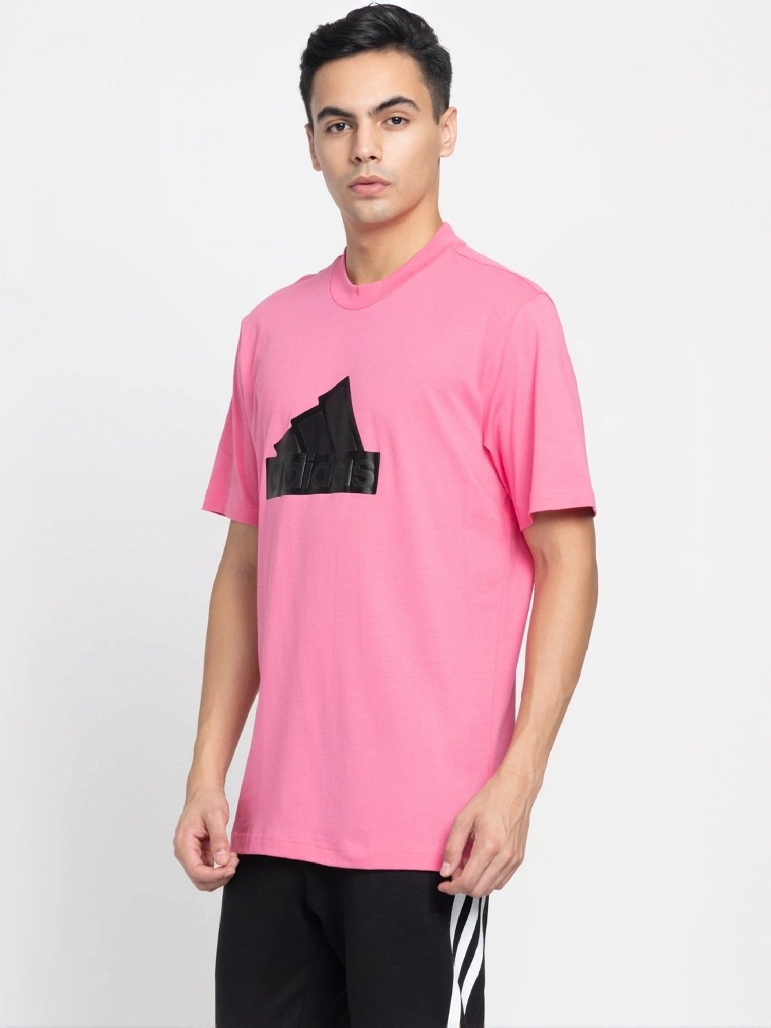 Adidas Pink Cotton Regular Fit Logo Printed T-Shirt