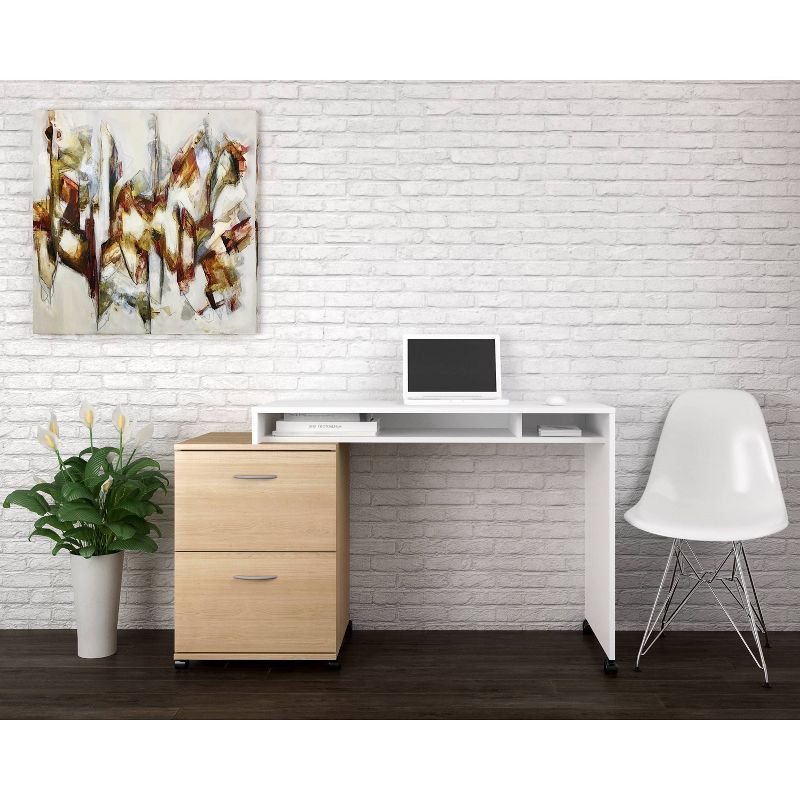 2pc Essentials Home Office Set with 2 Drawer File Cabinet Natural/White - Nexera