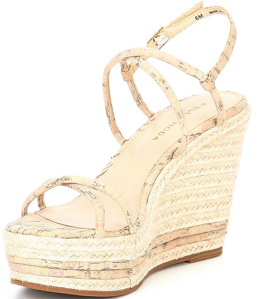 Pelle Moda Rio White Washed Cork Espadrille Wedge Sandals
