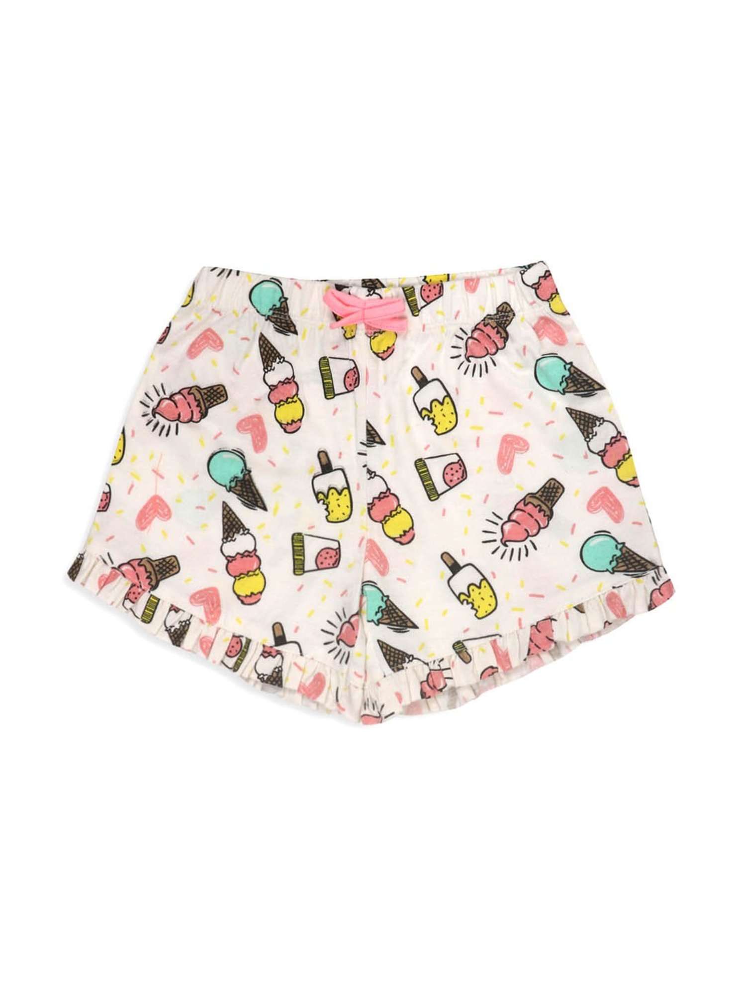 Lazy Shark Kids Yellow & Cream Printed  Top with  Shorts