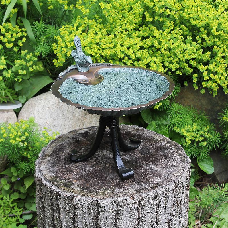10.75" Tall Scallop Shell Birdbath with Tripod Stand Antique Brass Plated - Achla Designs