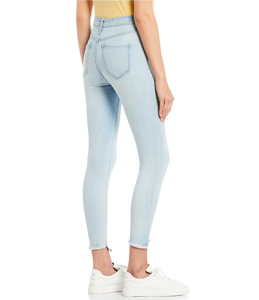 Frayed Mid Rise Ankle Skinny Jeans