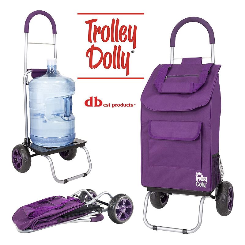 dbest products Foldable Collapsible Grocery Shopping Cart Rolling Utility Wagon Trolley Dolly with Oversized Wheels, Purple