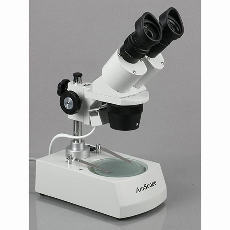SE306RP ForwardMounted Binocular Stereo Microscope WF10x Eyepieces 20X and 40X Magnification 2X and 4X Objectives Upper and Lower Halogen Lighting Reversible BlackWhite Stage Plate Pillar Stand 120V