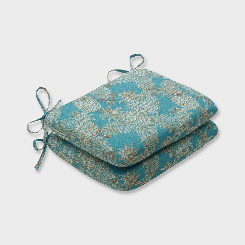 2pk Carate Batik Lagoon Rounded Corners Outdoor Seat Cushions Blue - Pillow Perfect