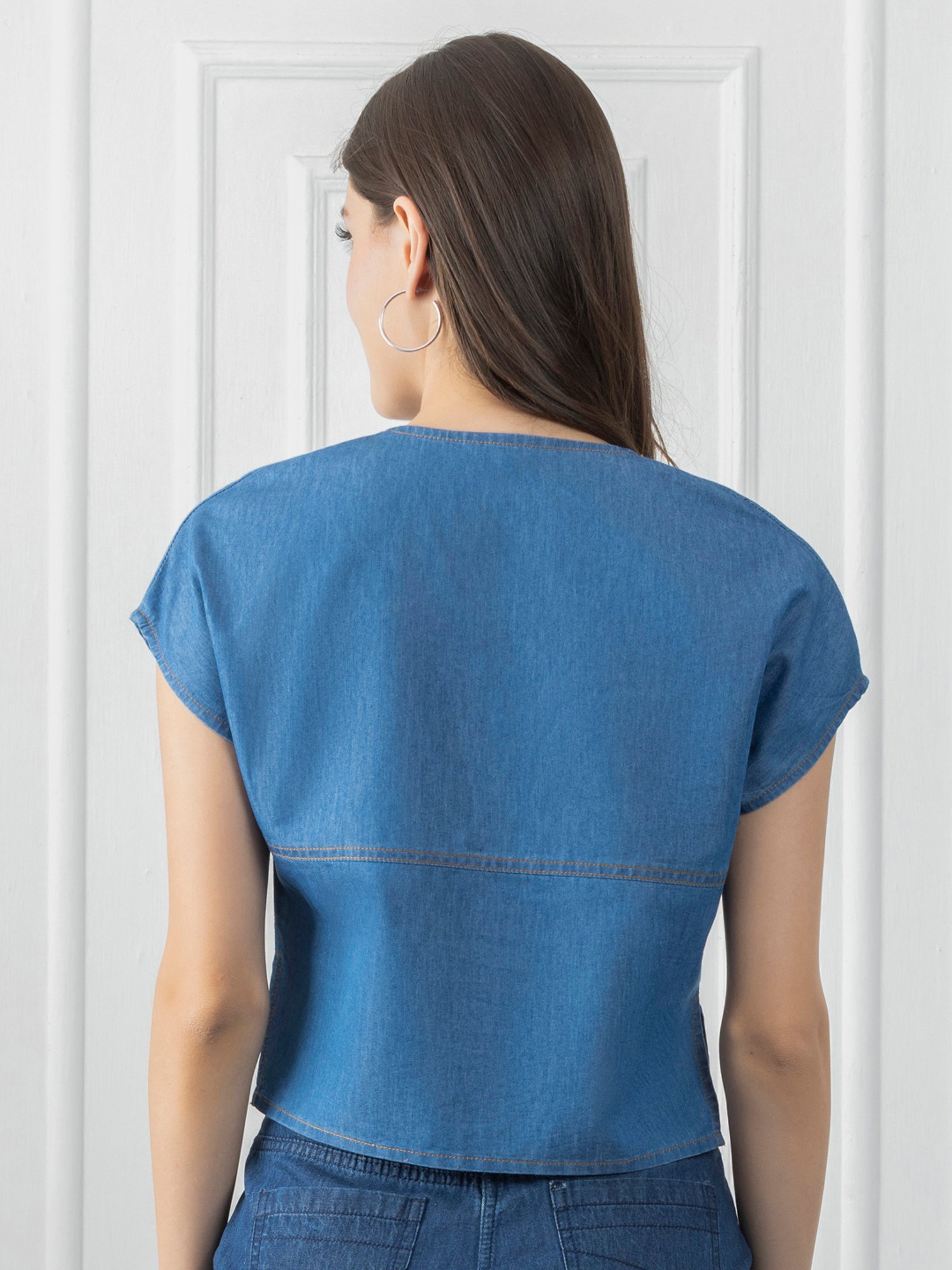 SHAYE Blue Cotton Regular Fit Top