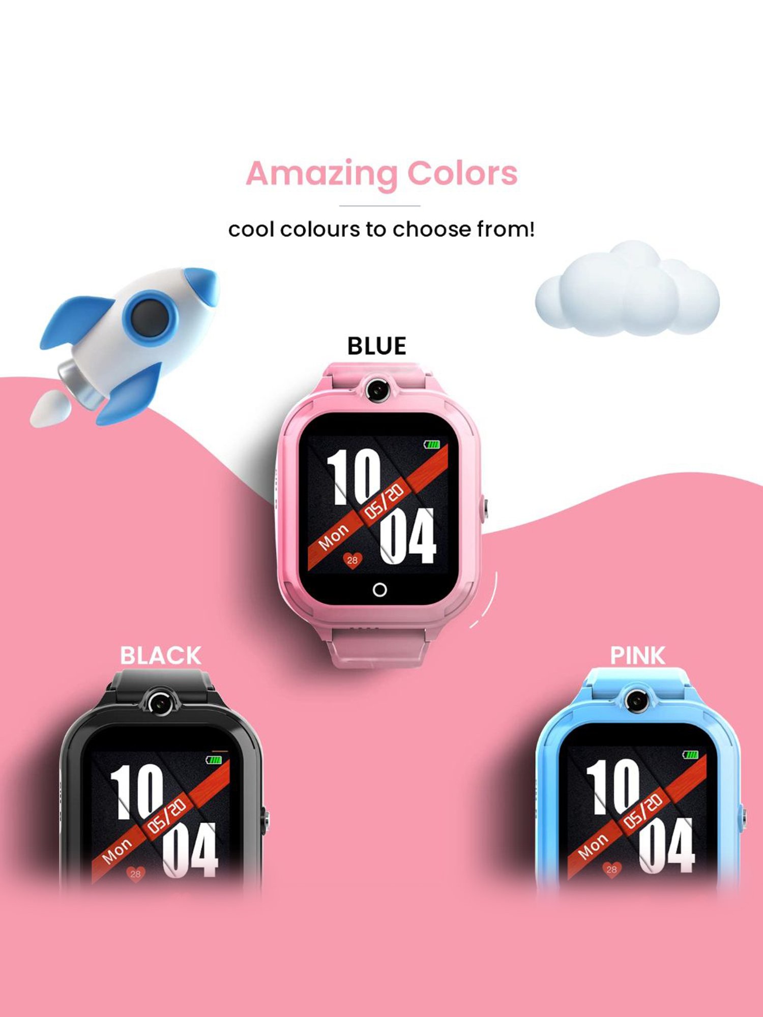 Turet Smartwatch for Kids with Camera, Phone Book, SMS, 2-Way Video Calling, 4G Sim, No GPS (Pink)