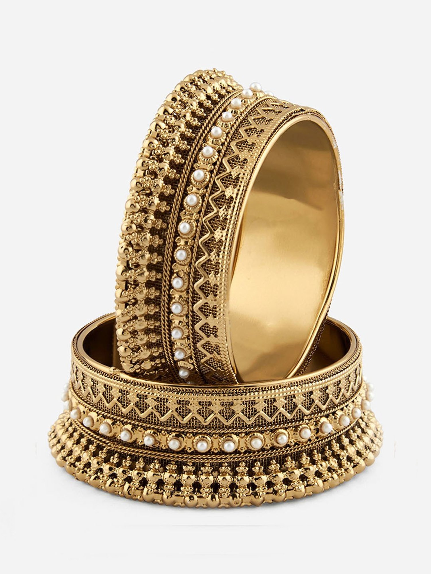 Fida Pearls Gold-Plated Bangles for Women - Set of 2