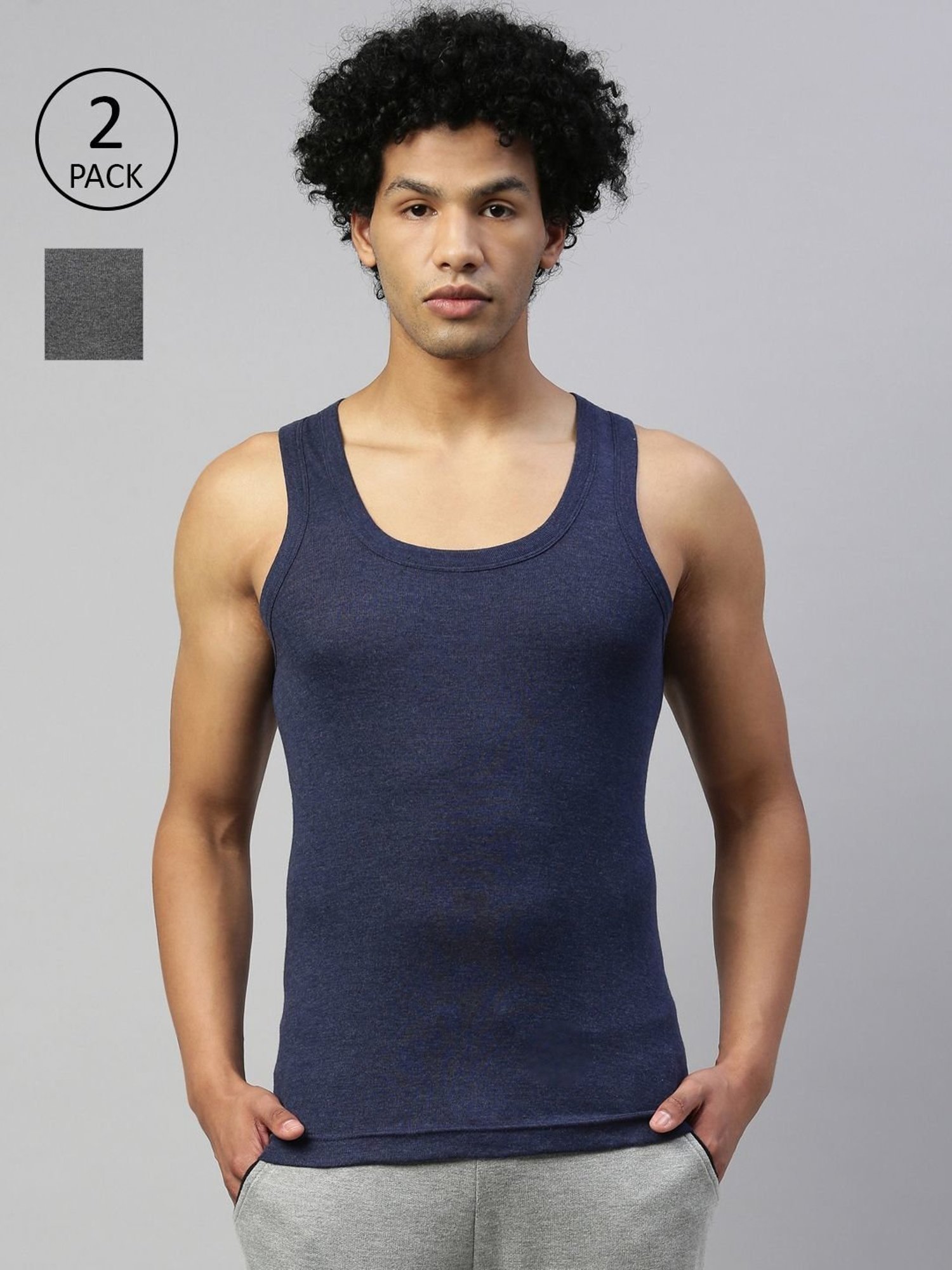 DIXCY SCOTT MAXIMUS Charcoal Melange & Blue Melange Cotton Regular Fit Vest - Pack Of 2