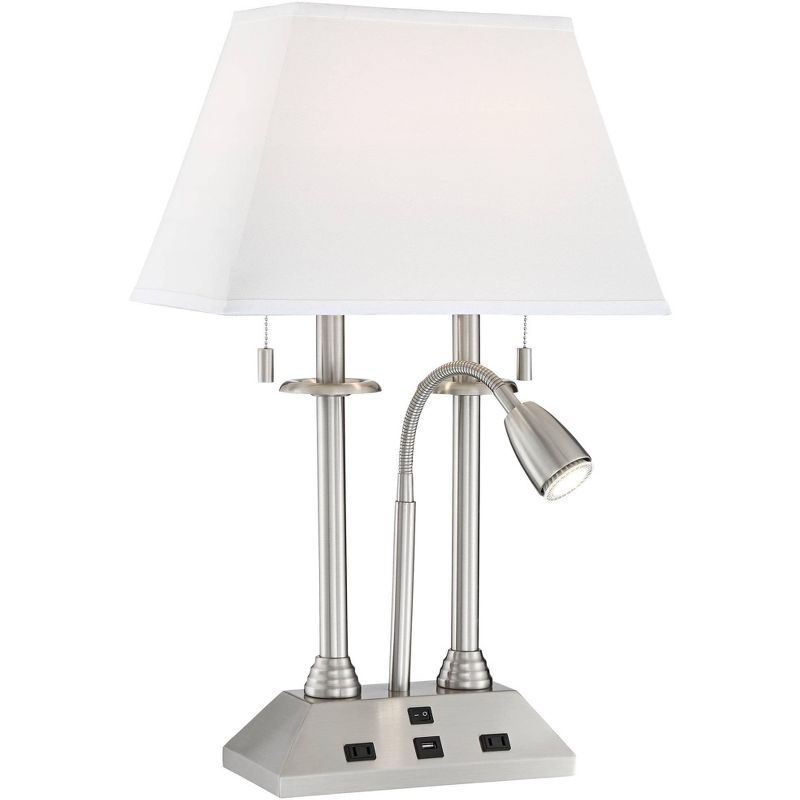 Possini Euro Design Modern Desk Lamp with USB and AC Power Outlet in Base Brushed Nickel LED Reading Light for Bedroom Office