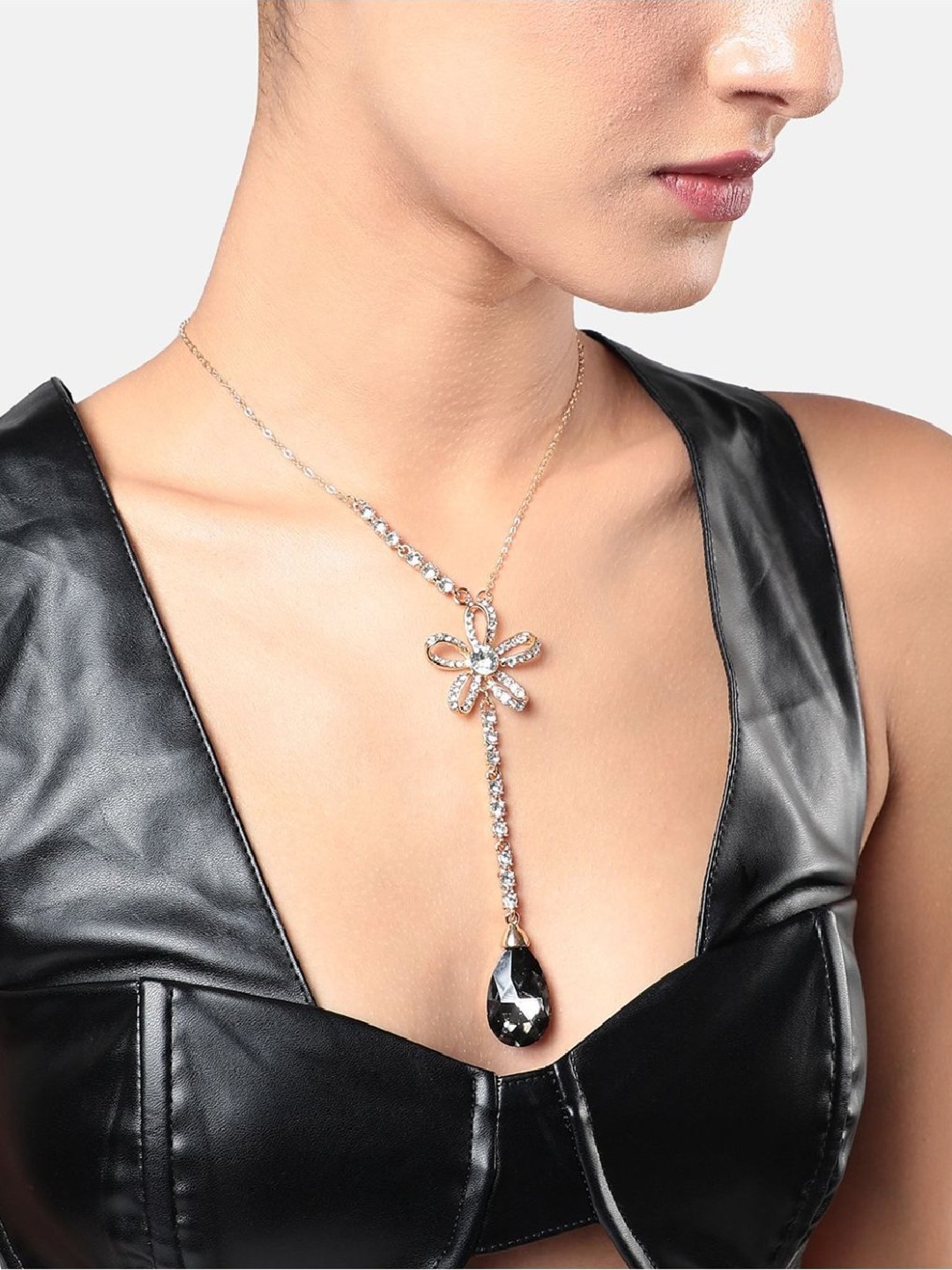 Sohi women's floral drop negligee necklace tourmaline black