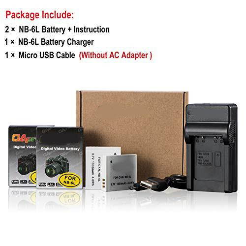 2 Pack NB6L NB6LH Battery and Ultra Slim Micro USB Charger for  PowerShot SX530 HS SX710 HS SX700 HS SX610 HS SX600 HS SX540 HS SX510 HS SX500 is SX280 HS SX270 HS D30 S90
