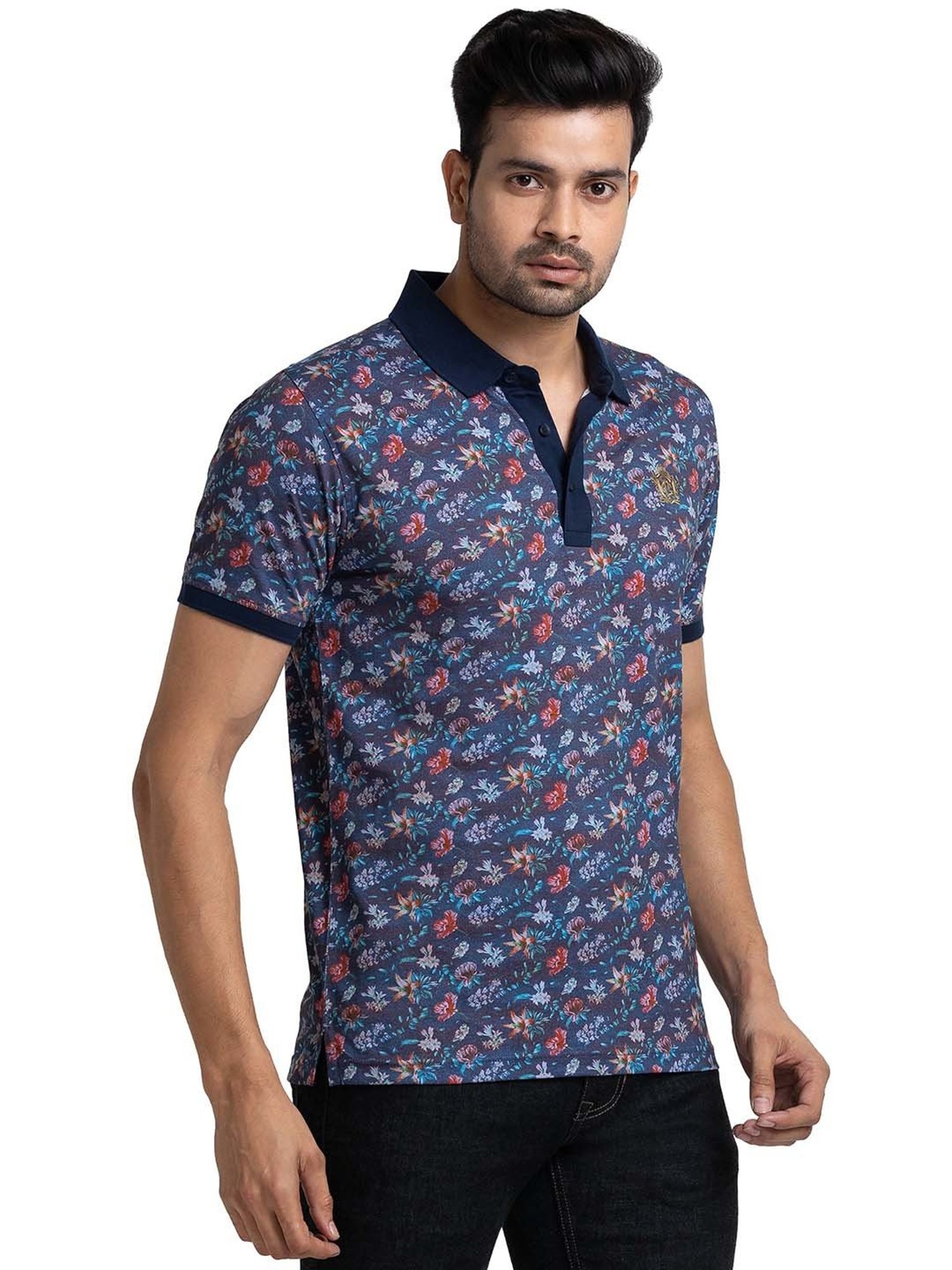 ColorPlus Blue Tailored Fit Printed Polo T-Shirt
