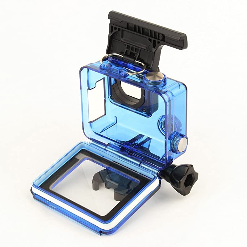 Open Protective Skeleton Housing Case with LCD Touch Backdoor for GoPro Hero 4 GoPro Hero 3 and GoPro Hero 3+ Transparent Blue