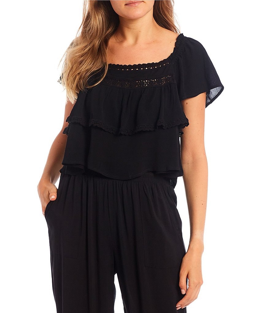 Coco + Jaimeson&trade; Flutter-Sleeve Double-Ruffled Top