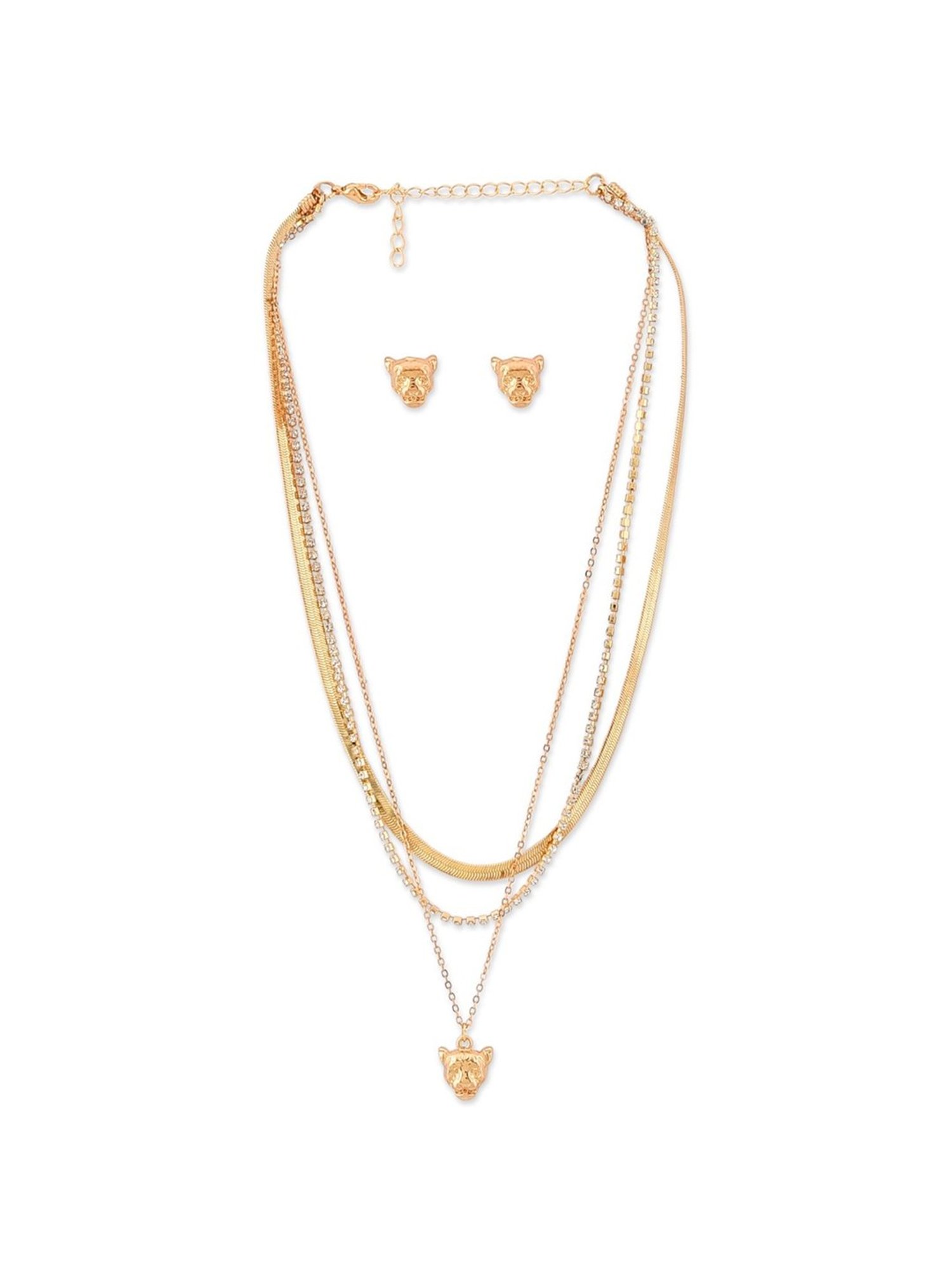 Zaveri Pearls Gold Tone Classy Multi Layered Leopard Drop Necklace Chain & Earring Set-ZPFK11618