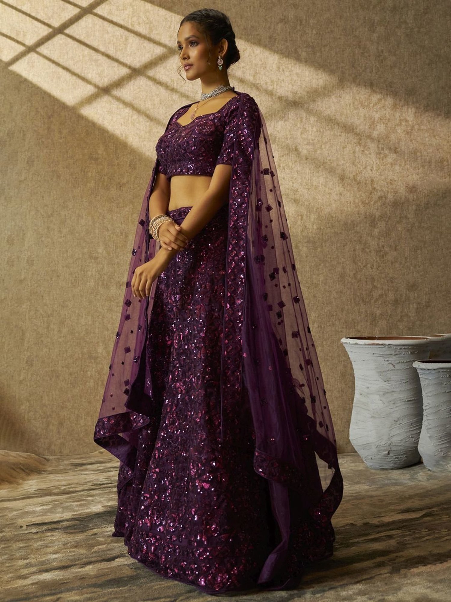 Soch Purple Embellished Unstitched Lehenga Choli Set With Dupatta