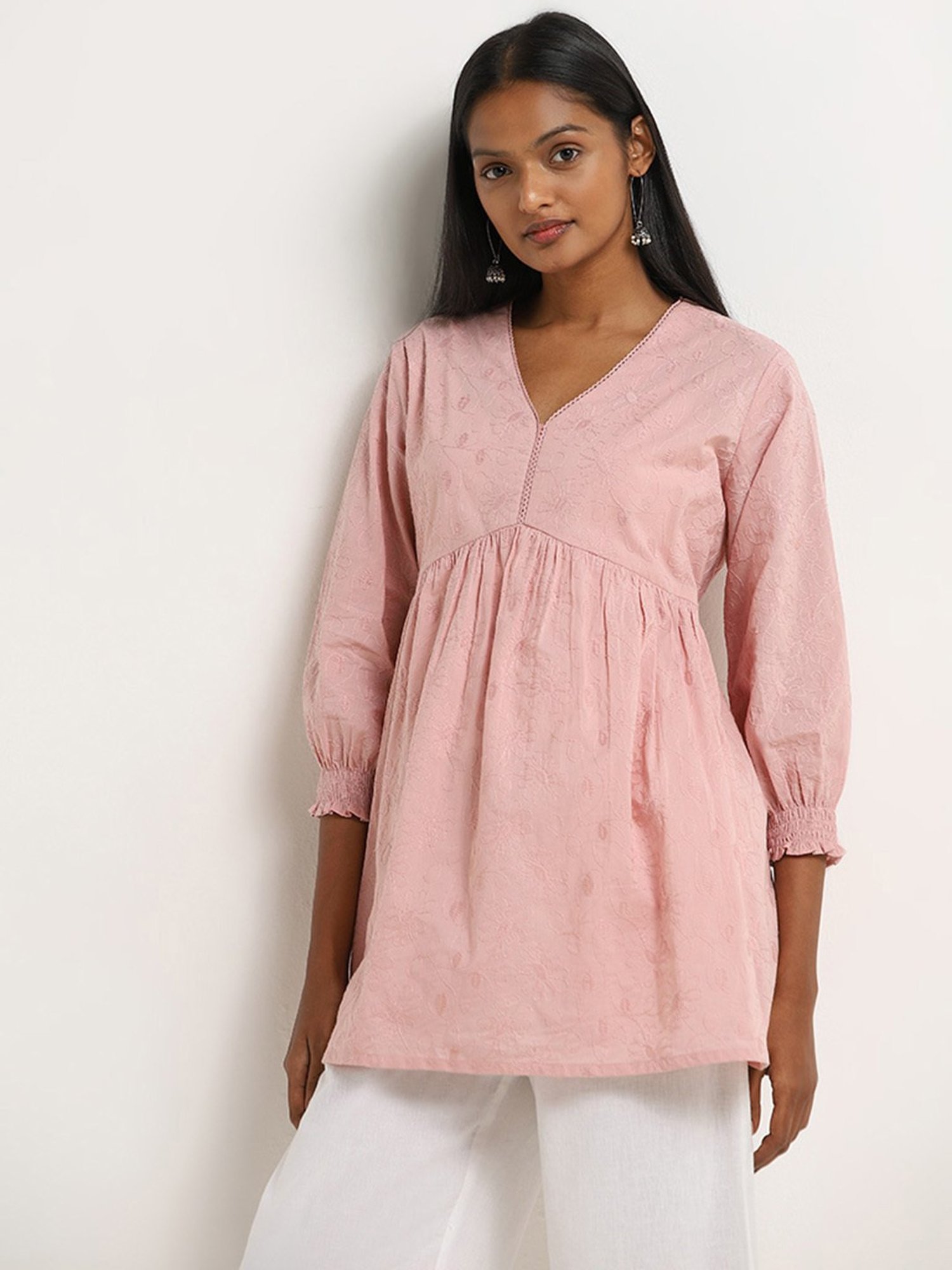 Utsa by Westside Dusty Pink Embroidered Fit and Flare Kurti
