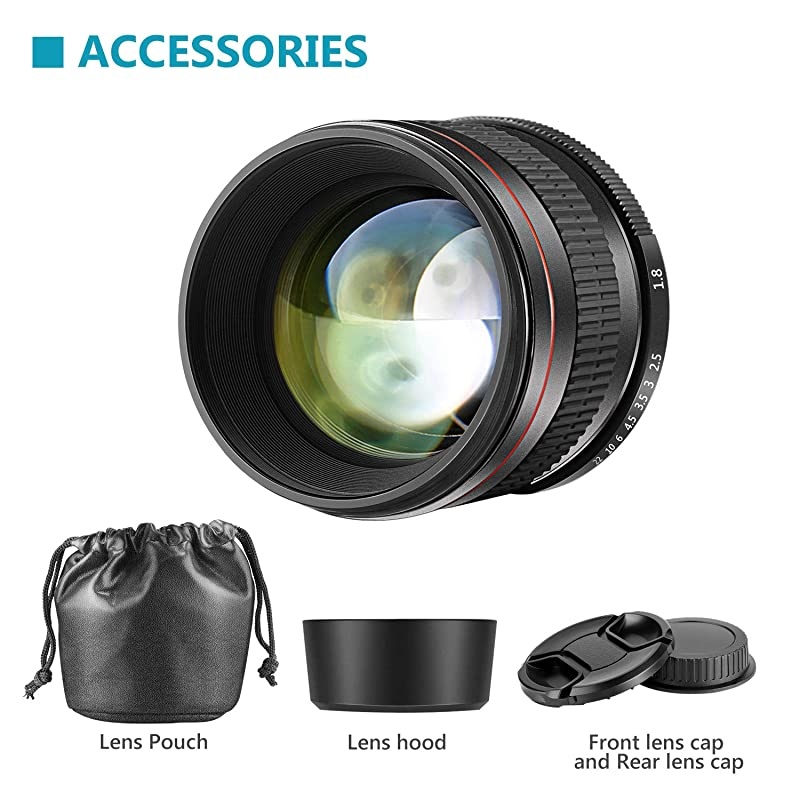 85mm f/1.8 Manual Focus Aspherical Medium Telephoto Lens for APS-C DSLR Canon EOS 80D, 70D, 60D, 60Da, 50D, 7D, 6D, 5D, 5DS, 1Ds, Rebel T6s, T6i, T6, T5i, T5, T4i, T3i, T3, T2i and SL1 Digital