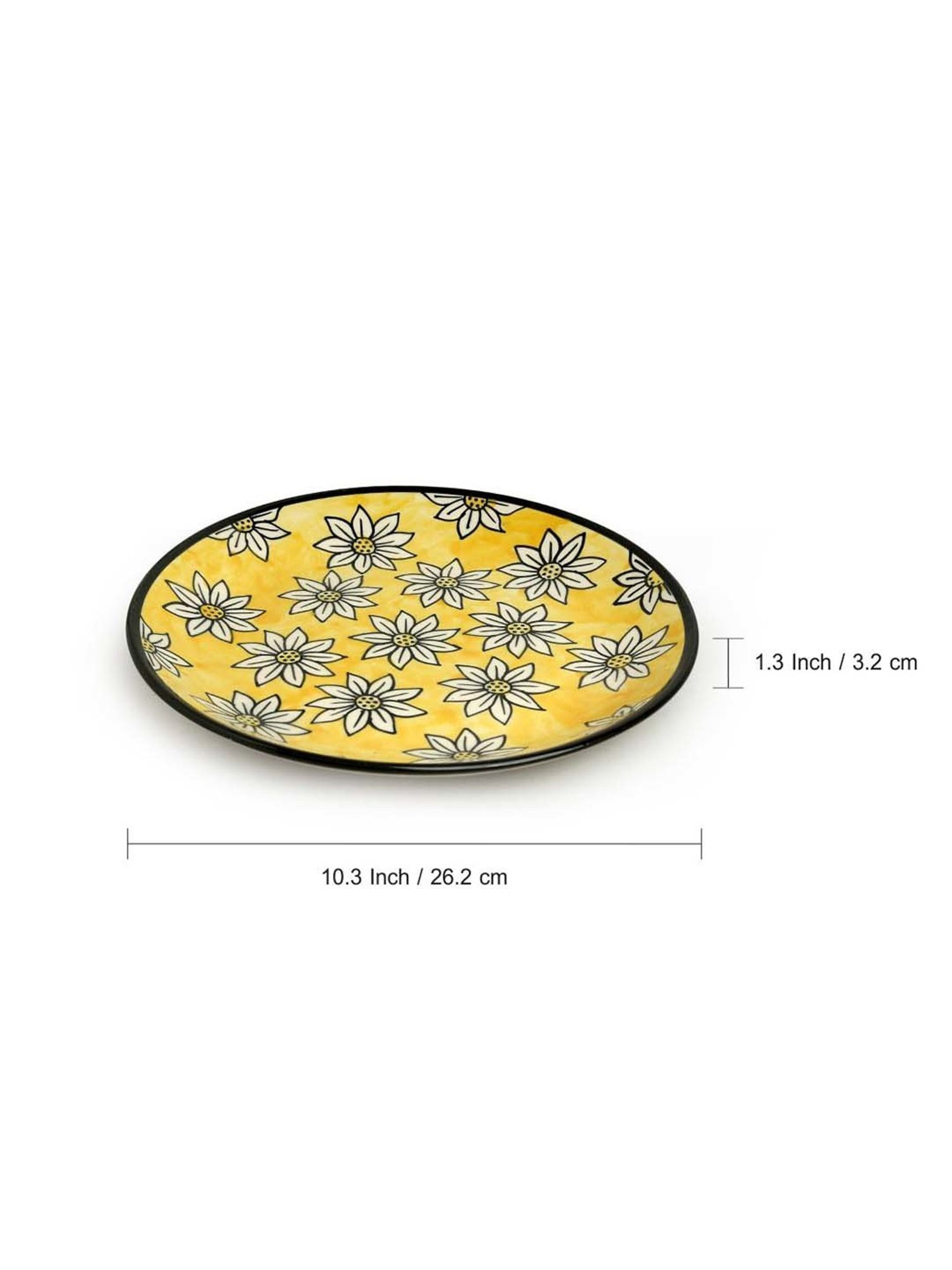 Nestasia Premium Quality Mandala Yellow Spiral Printed Square Shaped Ceramic Plate With Handle